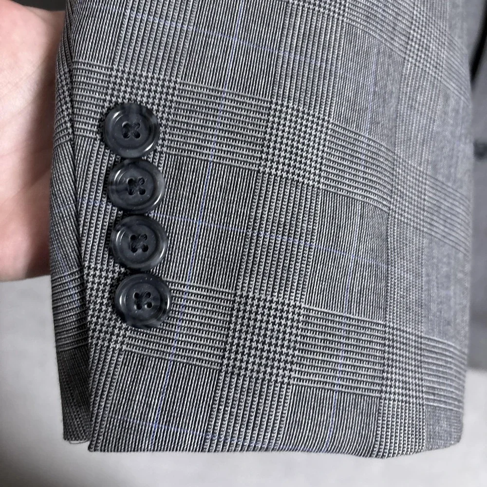Jos A Bank Sport Coat 50R Gray Glen Check Plaid Wool Blazer Jacket Business